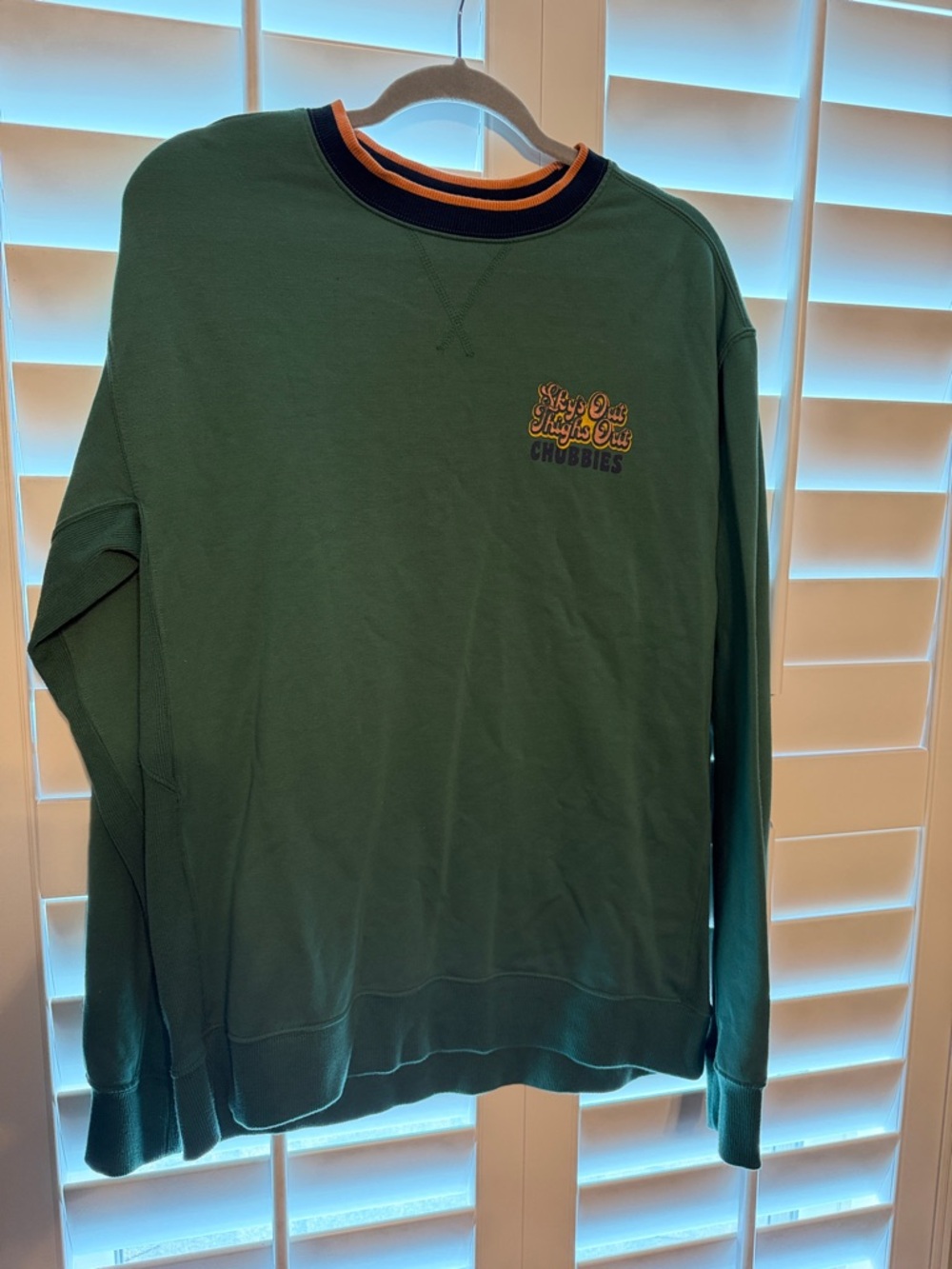 chubbies Green Crewneck Sweatshirt with Navy and Orange Trim